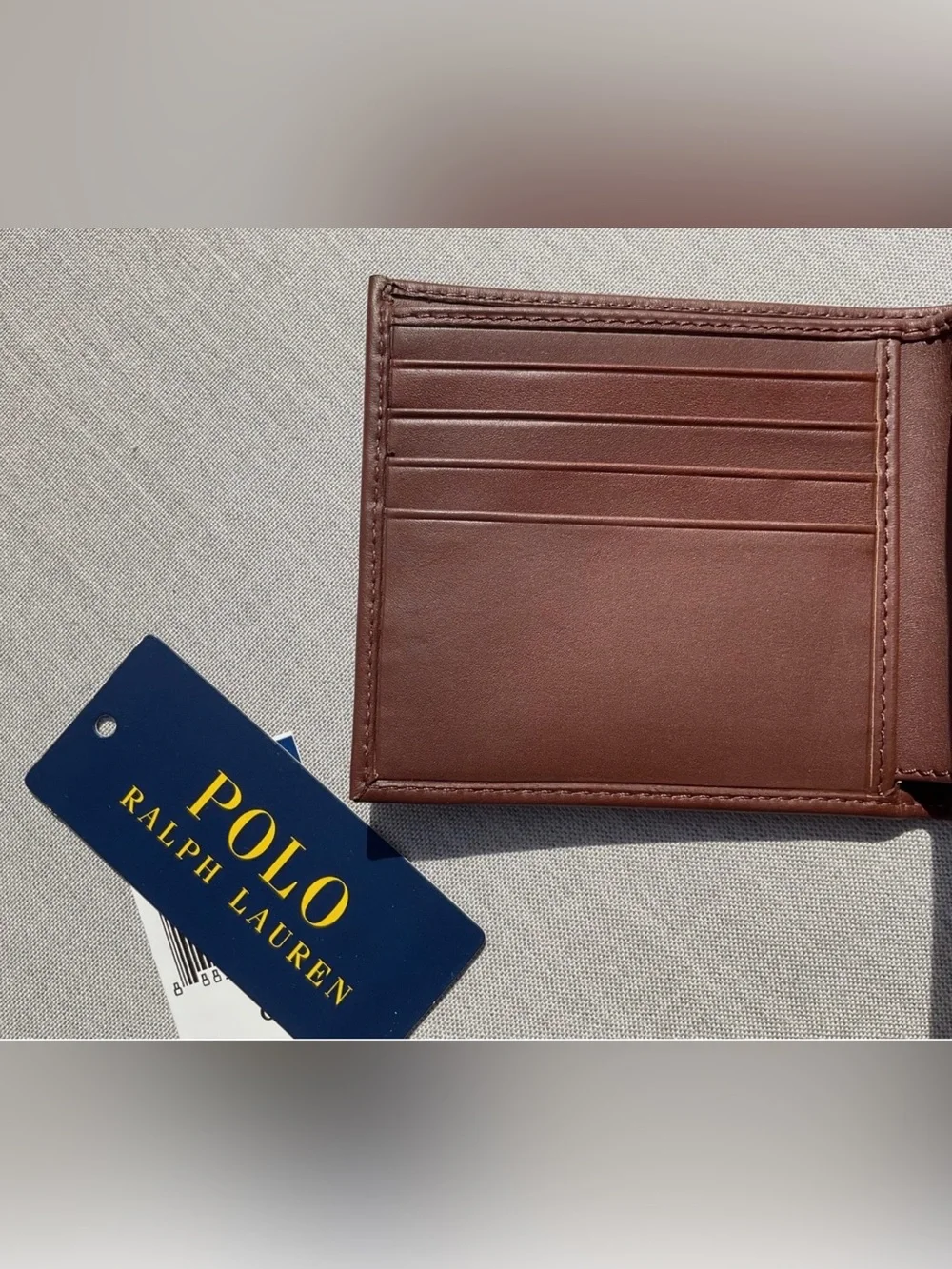 NWT Polo Ralph Lauren Brown COLLEGIATE BEAR Leather Double Billfold Wallet